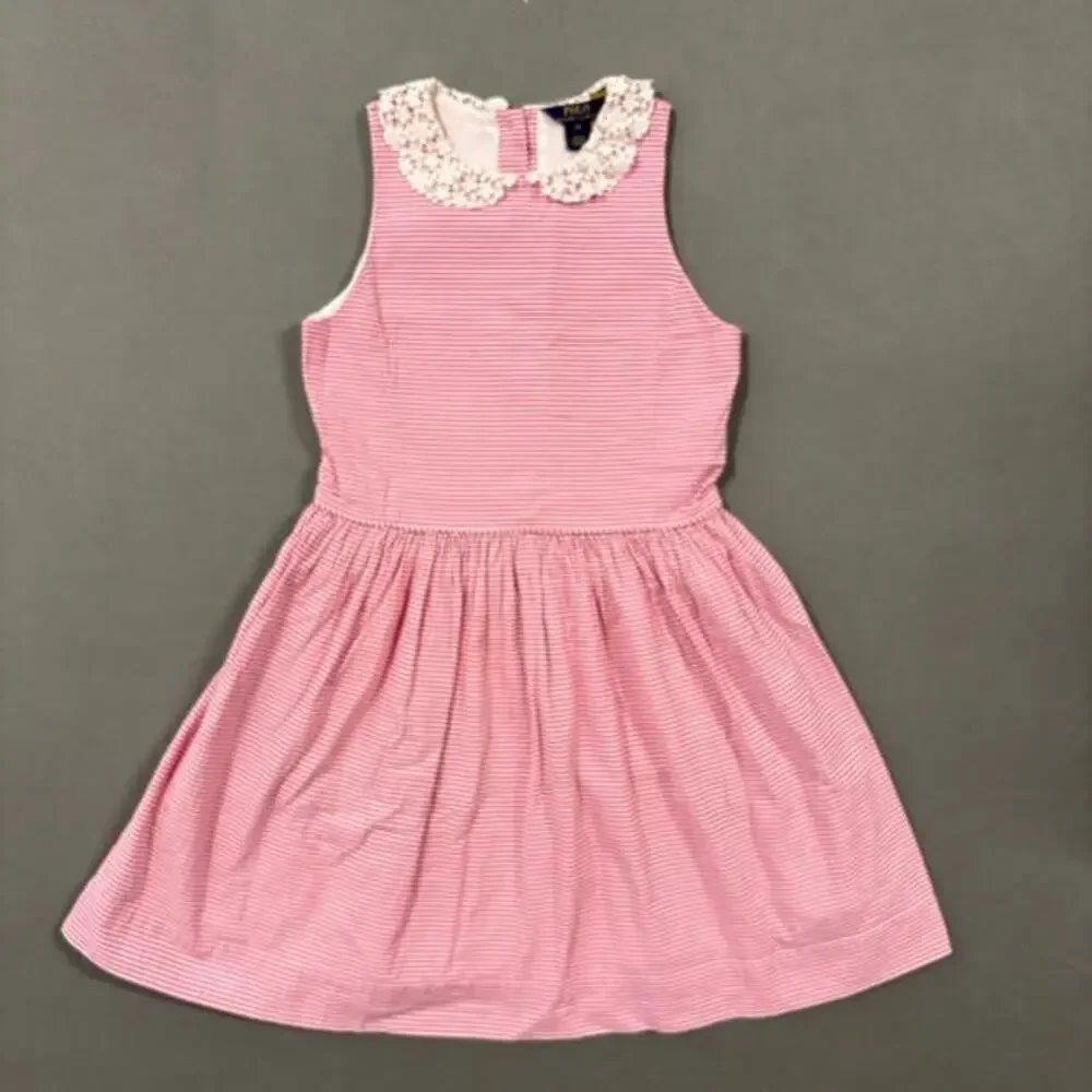 Polo Ralph Lauren Sleeveless Dress Size 14 Pink White Girls‎ Easter Ready